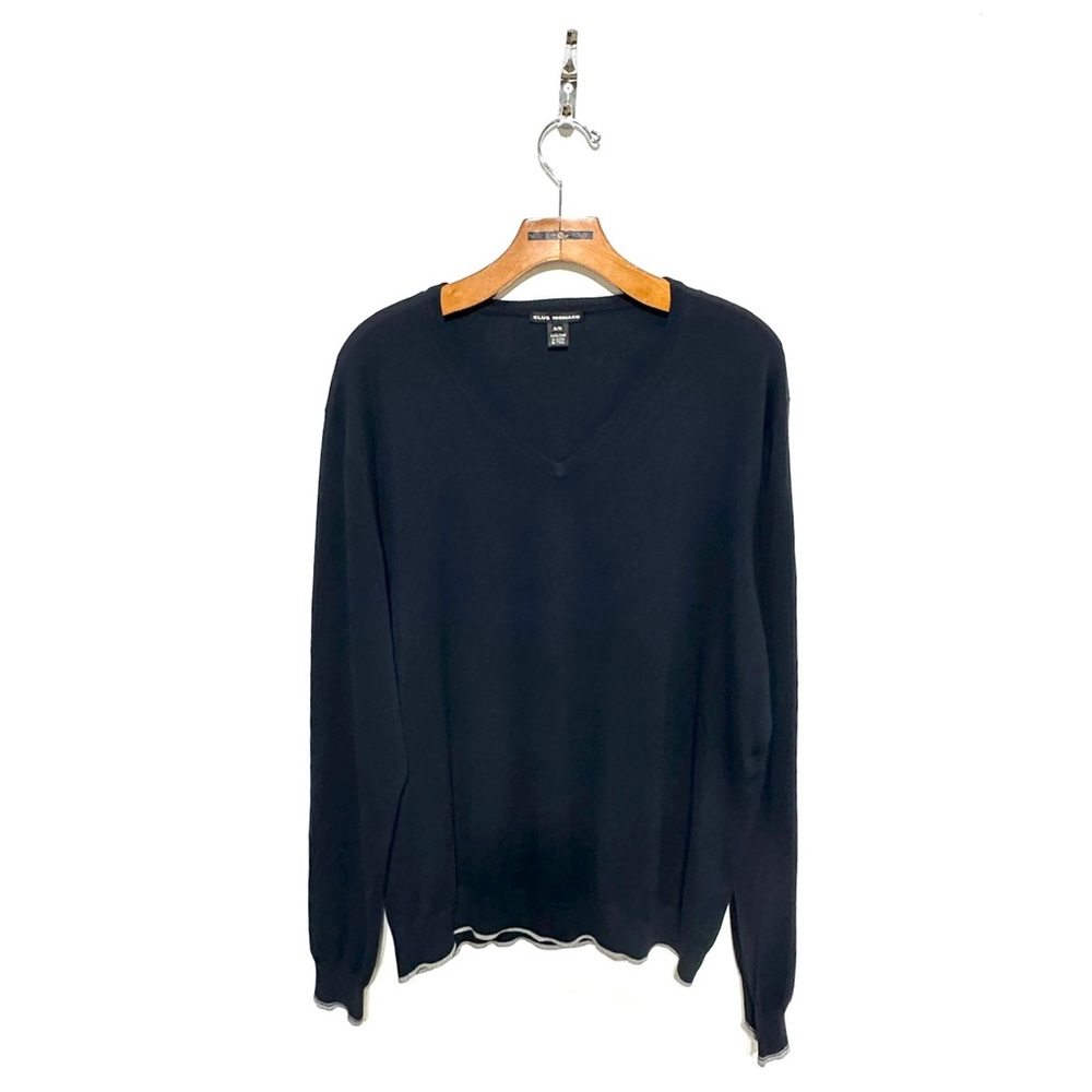 Club Monaco Men’s Navy Blue 100% Cotton V Neck Sweater XL